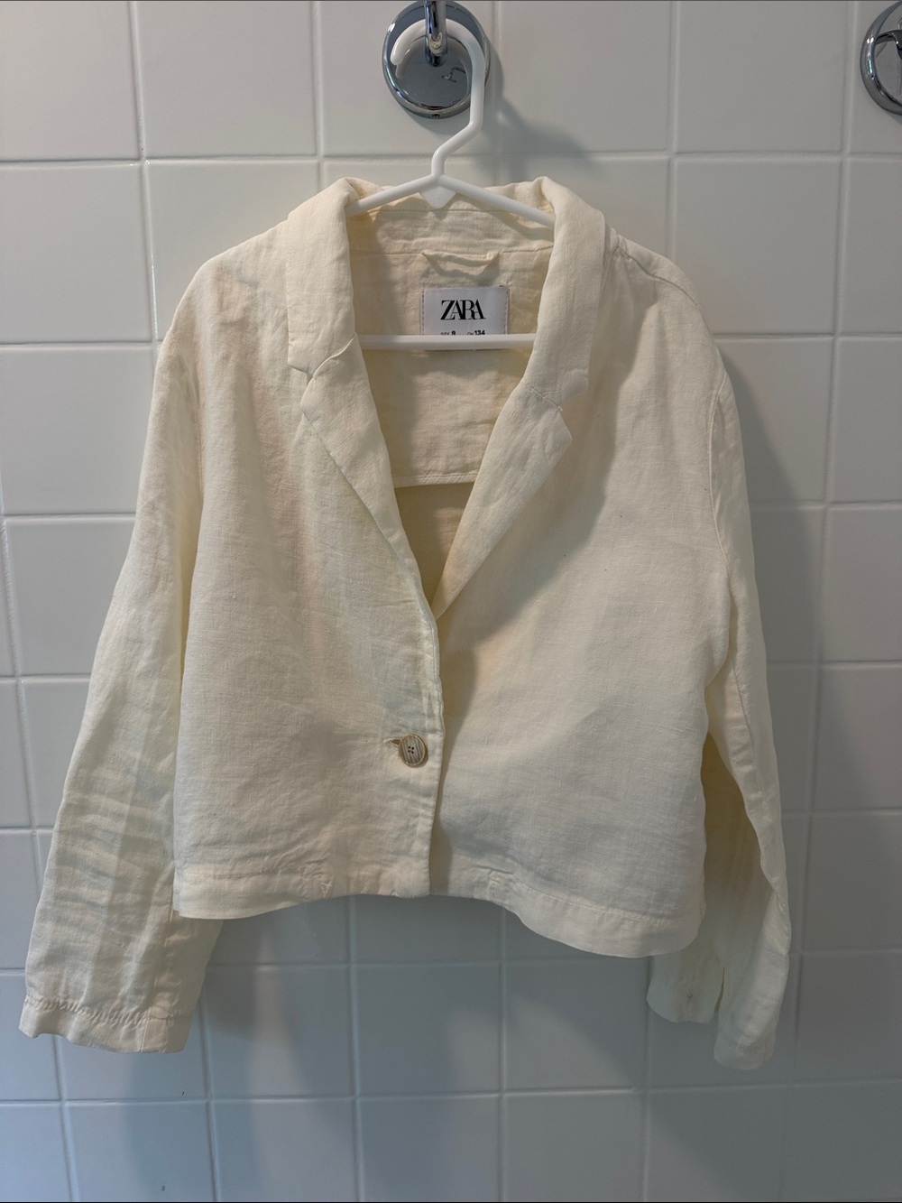 Zara Girls Cream Linen Cropped Blazer